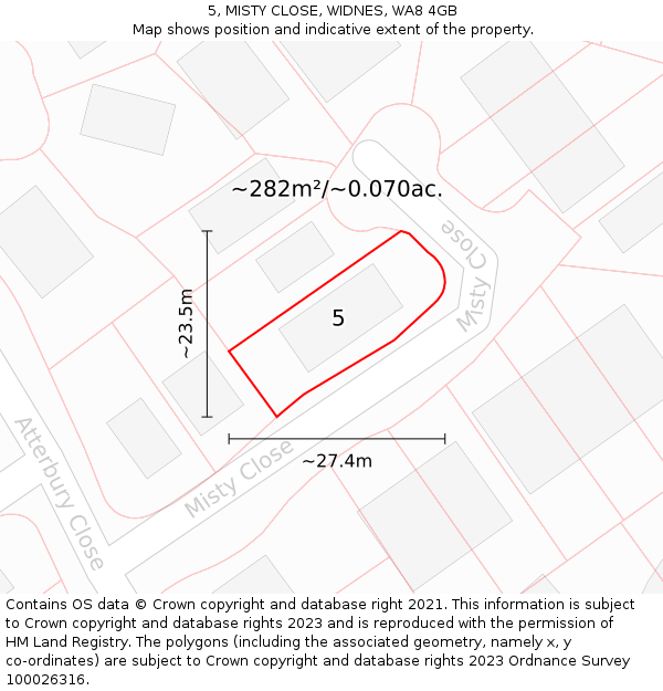 5, MISTY CLOSE, WIDNES, WA8 4GB: Plot and title map