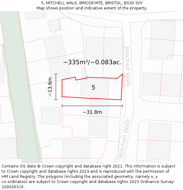 5, MITCHELL WALK, BRIDGEYATE, BRISTOL, BS30 5XY: Plot and title map