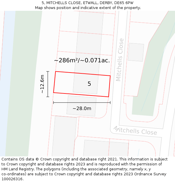 5, MITCHELLS CLOSE, ETWALL, DERBY, DE65 6PW: Plot and title map