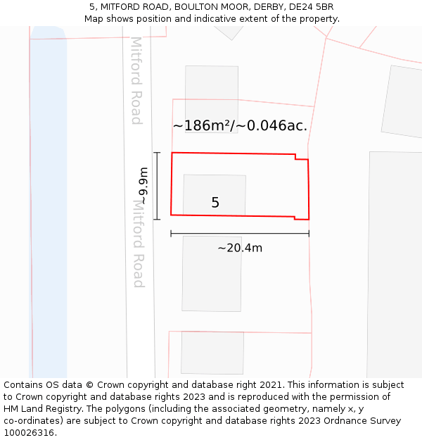 5, MITFORD ROAD, BOULTON MOOR, DERBY, DE24 5BR: Plot and title map