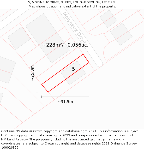 5, MOLYNEUX DRIVE, SILEBY, LOUGHBOROUGH, LE12 7SL: Plot and title map