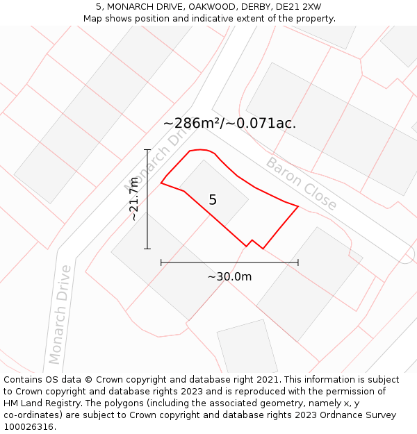 5, MONARCH DRIVE, OAKWOOD, DERBY, DE21 2XW: Plot and title map