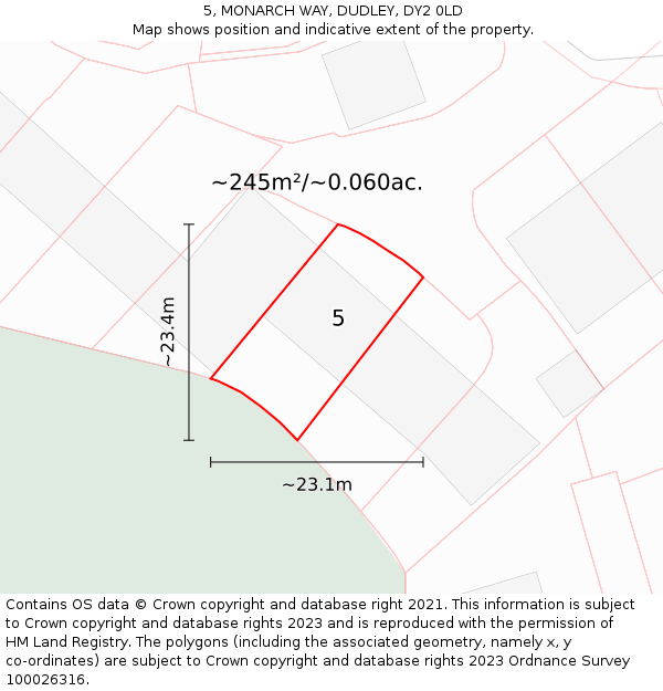 5, MONARCH WAY, DUDLEY, DY2 0LD: Plot and title map