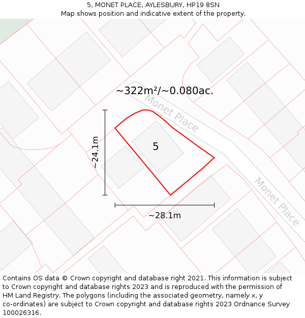 5, MONET PLACE, AYLESBURY, HP19 8SN: Plot and title map