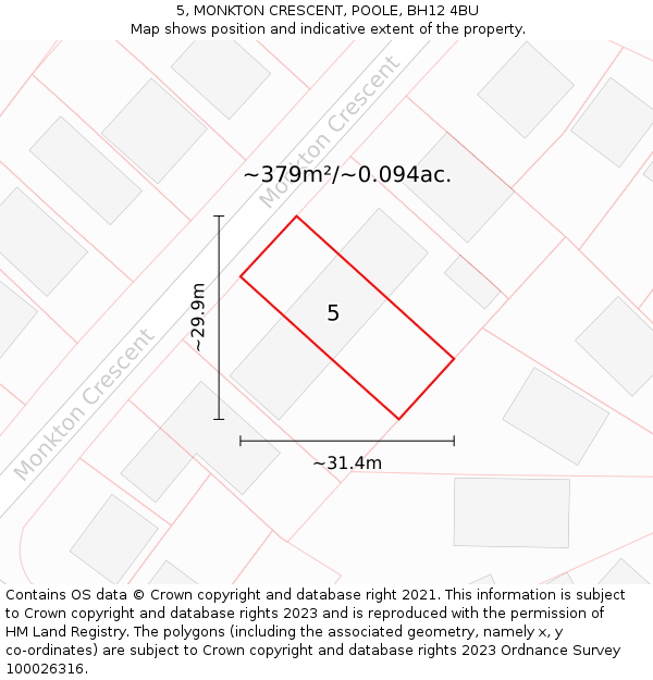 5, MONKTON CRESCENT, POOLE, BH12 4BU: Plot and title map