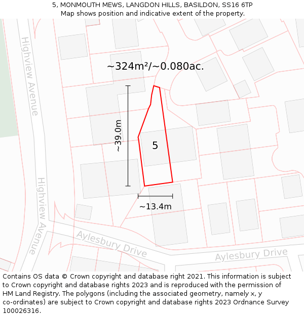 5, MONMOUTH MEWS, LANGDON HILLS, BASILDON, SS16 6TP: Plot and title map