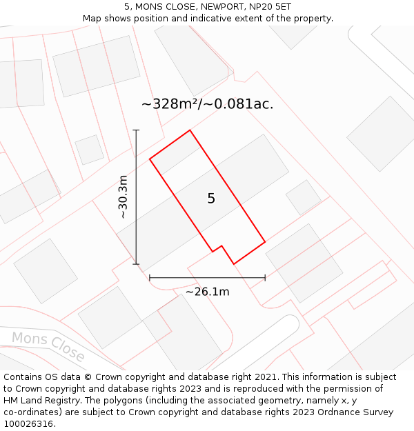 5, MONS CLOSE, NEWPORT, NP20 5ET: Plot and title map