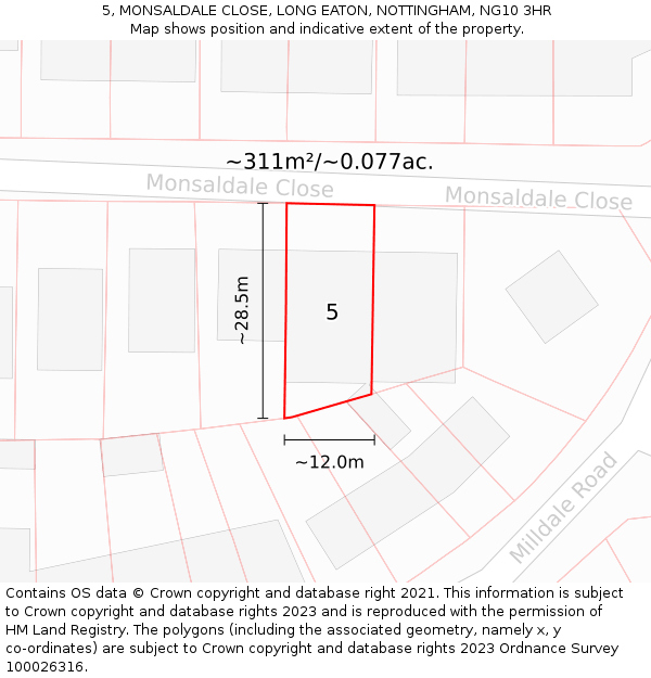 5, MONSALDALE CLOSE, LONG EATON, NOTTINGHAM, NG10 3HR: Plot and title map