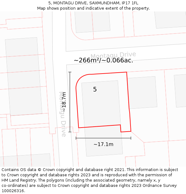 5, MONTAGU DRIVE, SAXMUNDHAM, IP17 1FL: Plot and title map
