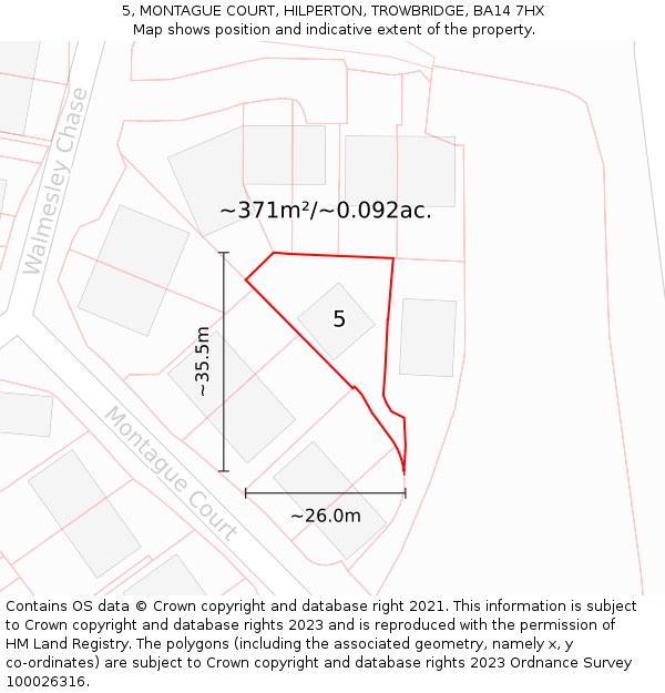 5, MONTAGUE COURT, HILPERTON, TROWBRIDGE, BA14 7HX: Plot and title map