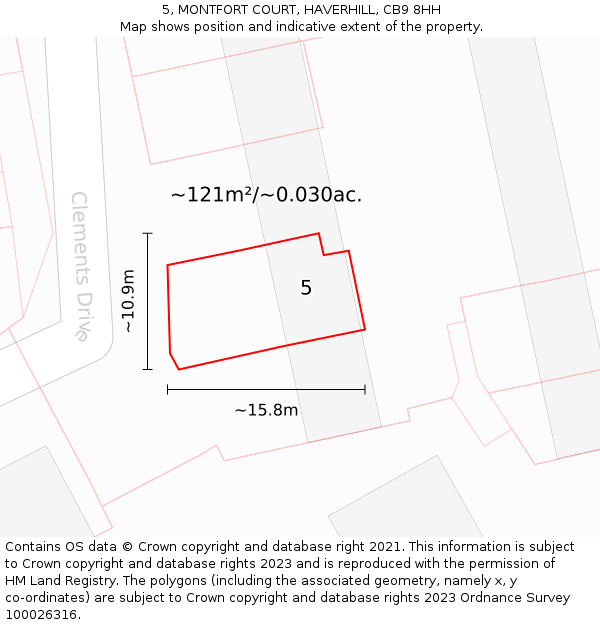 5, MONTFORT COURT, HAVERHILL, CB9 8HH: Plot and title map