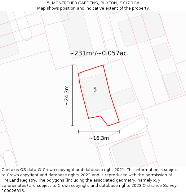 5, MONTPELIER GARDENS, BUXTON, SK17 7GA: Plot and title map