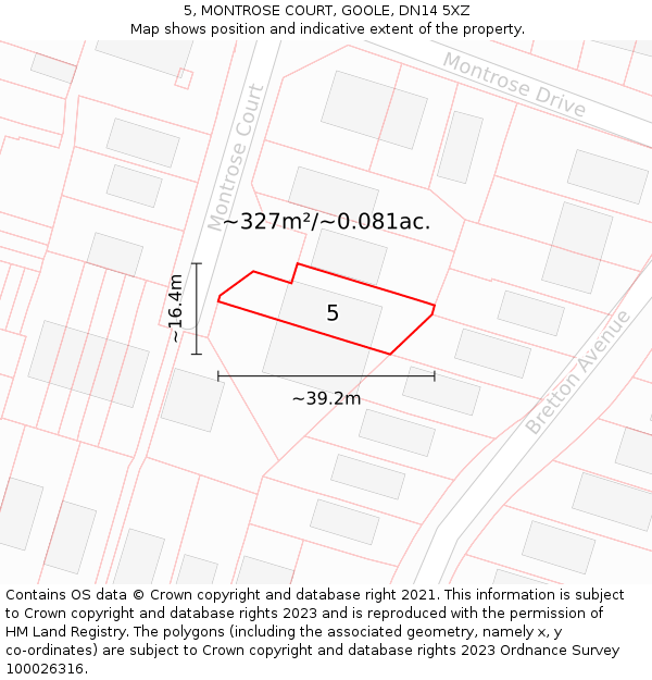 5, MONTROSE COURT, GOOLE, DN14 5XZ: Plot and title map