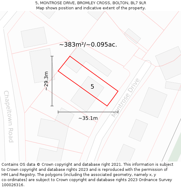 5, MONTROSE DRIVE, BROMLEY CROSS, BOLTON, BL7 9LR: Plot and title map