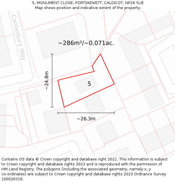 5, MONUMENT CLOSE, PORTSKEWETT, CALDICOT, NP26 5UE: Plot and title map