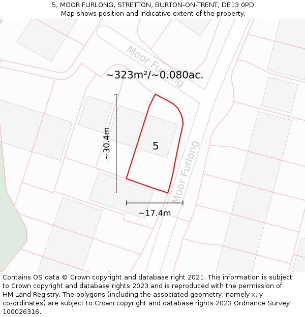 5, MOOR FURLONG, STRETTON, BURTON-ON-TRENT, DE13 0PD: Plot and title map