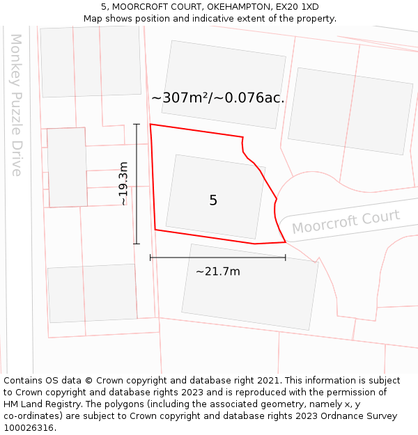 5, MOORCROFT COURT, OKEHAMPTON, EX20 1XD: Plot and title map