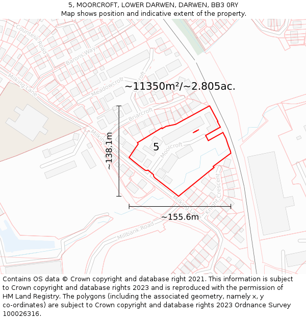 5, MOORCROFT, LOWER DARWEN, DARWEN, BB3 0RY: Plot and title map