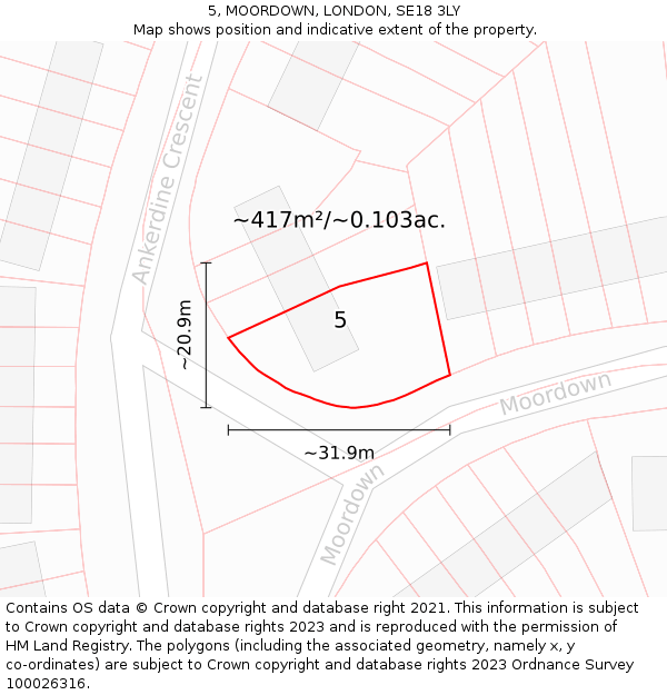 5, MOORDOWN, LONDON, SE18 3LY: Plot and title map