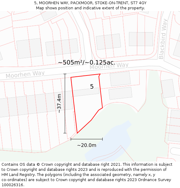 5, MOORHEN WAY, PACKMOOR, STOKE-ON-TRENT, ST7 4GY: Plot and title map