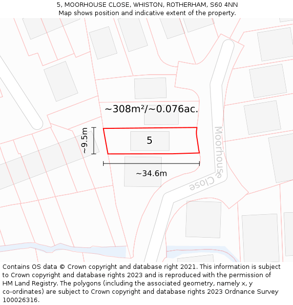 5, MOORHOUSE CLOSE, WHISTON, ROTHERHAM, S60 4NN: Plot and title map