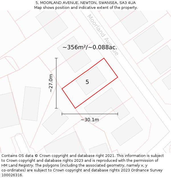 5, MOORLAND AVENUE, NEWTON, SWANSEA, SA3 4UA: Plot and title map