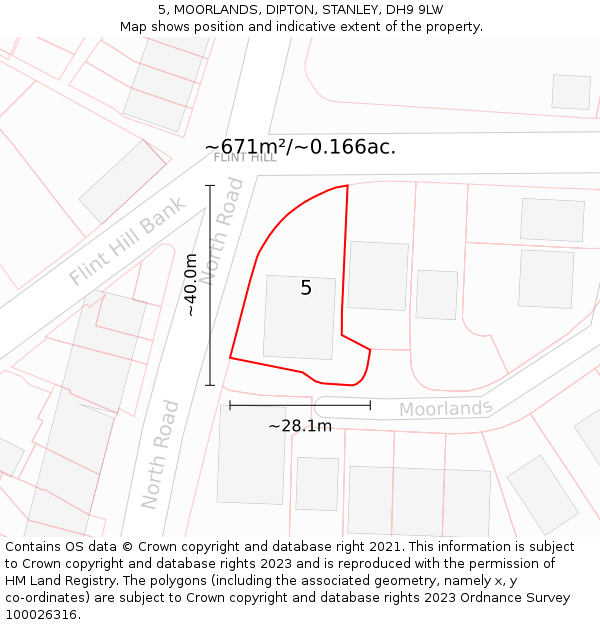 5, MOORLANDS, DIPTON, STANLEY, DH9 9LW: Plot and title map