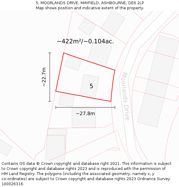 5, MOORLANDS DRIVE, MAYFIELD, ASHBOURNE, DE6 2LP: Plot and title map