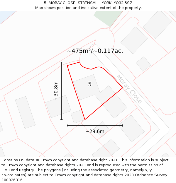 5, MORAY CLOSE, STRENSALL, YORK, YO32 5SZ: Plot and title map