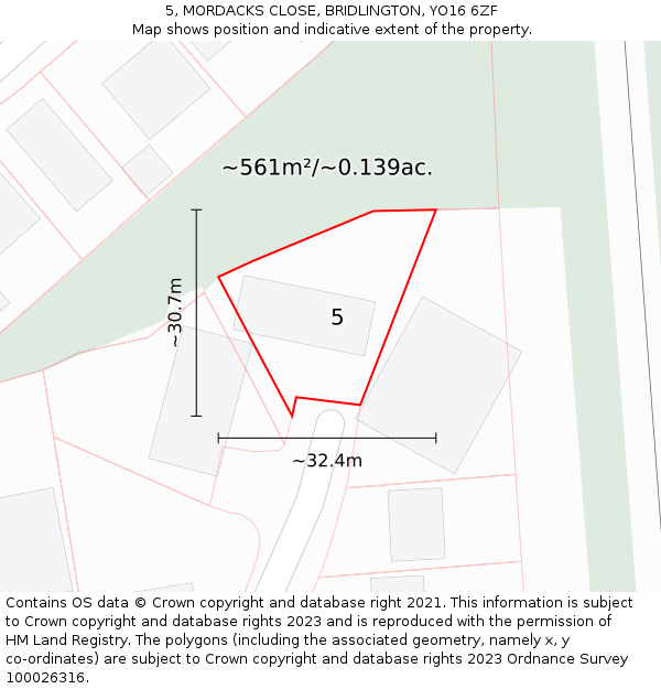 5, MORDACKS CLOSE, BRIDLINGTON, YO16 6ZF: Plot and title map