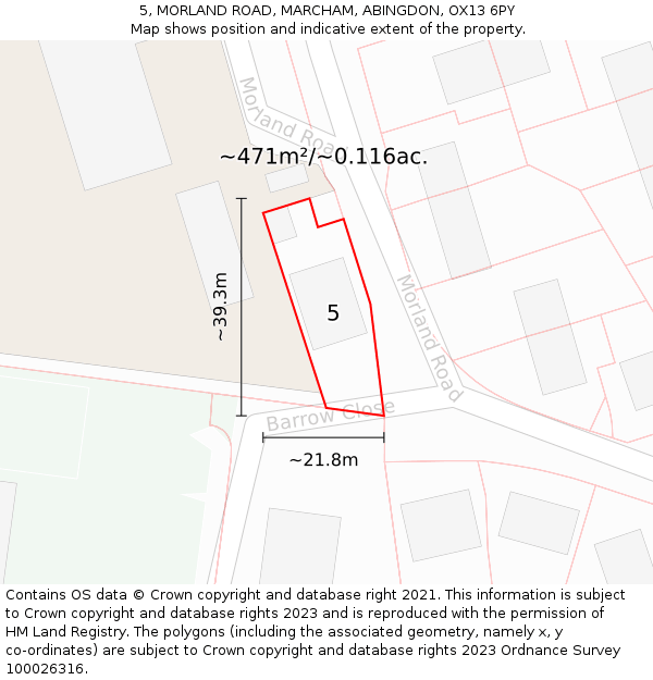 5, MORLAND ROAD, MARCHAM, ABINGDON, OX13 6PY: Plot and title map