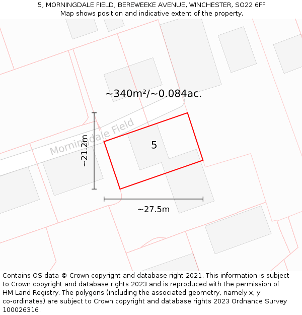 5, MORNINGDALE FIELD, BEREWEEKE AVENUE, WINCHESTER, SO22 6FF: Plot and title map