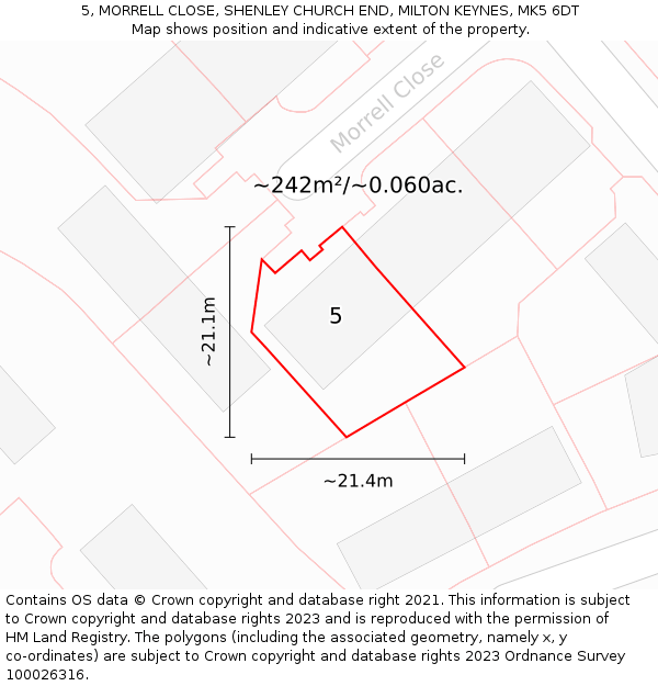 5, MORRELL CLOSE, SHENLEY CHURCH END, MILTON KEYNES, MK5 6DT: Plot and title map