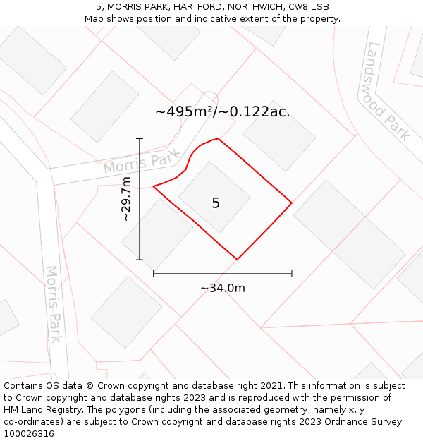 5, MORRIS PARK, HARTFORD, NORTHWICH, CW8 1SB: Plot and title map