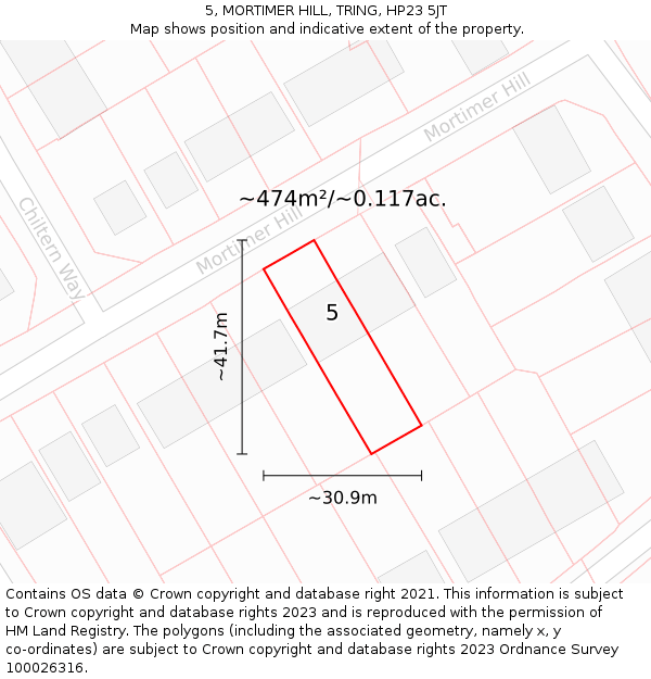 5, MORTIMER HILL, TRING, HP23 5JT: Plot and title map