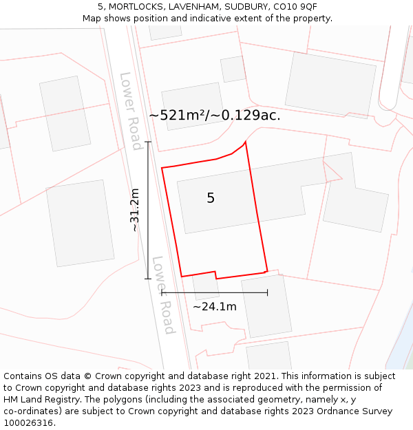 5, MORTLOCKS, LAVENHAM, SUDBURY, CO10 9QF: Plot and title map