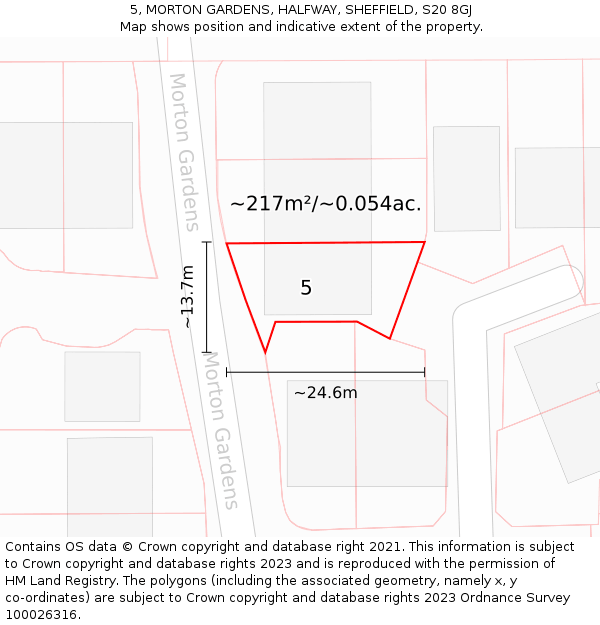 5, MORTON GARDENS, HALFWAY, SHEFFIELD, S20 8GJ: Plot and title map