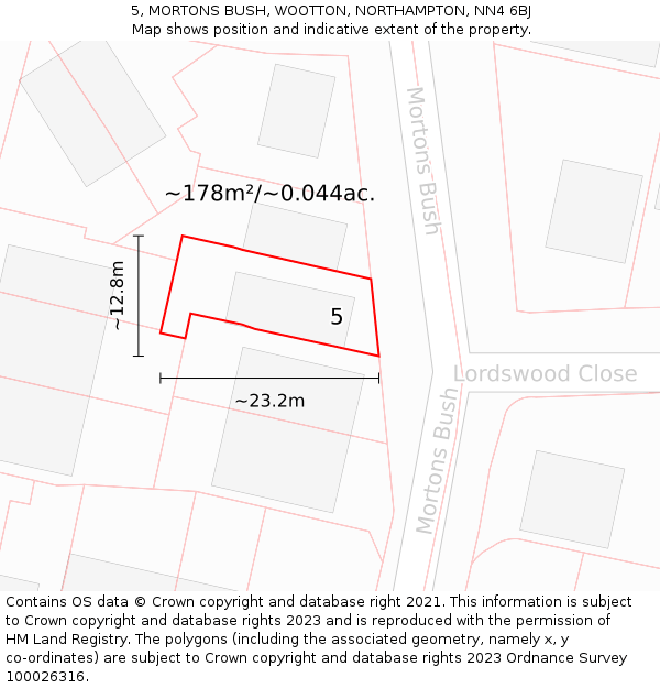 5, MORTONS BUSH, WOOTTON, NORTHAMPTON, NN4 6BJ: Plot and title map