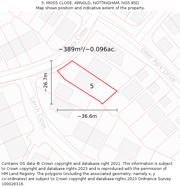 5, MOSS CLOSE, ARNOLD, NOTTINGHAM, NG5 8SD: Plot and title map