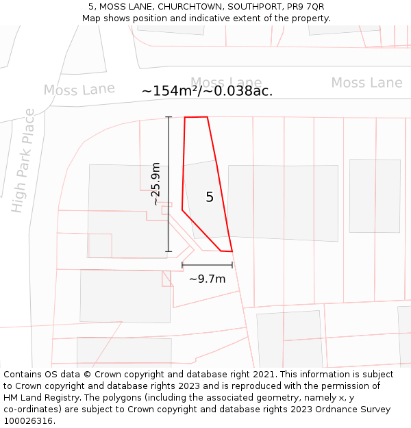 5, MOSS LANE, CHURCHTOWN, SOUTHPORT, PR9 7QR: Plot and title map