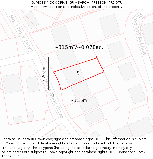 5, MOSS NOOK DRIVE, GRIMSARGH, PRESTON, PR2 5TR: Plot and title map