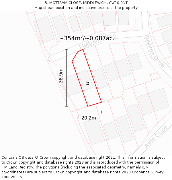 5, MOTTRAM CLOSE, MIDDLEWICH, CW10 0NT: Plot and title map