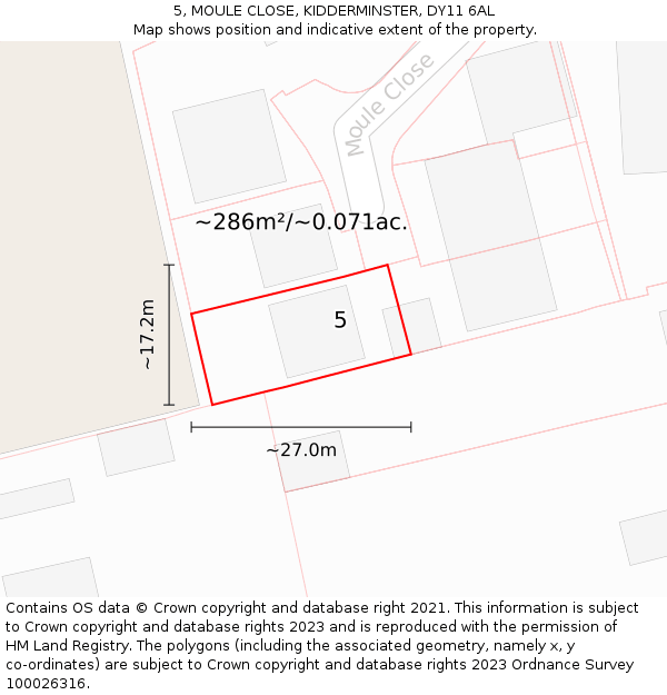 5, MOULE CLOSE, KIDDERMINSTER, DY11 6AL: Plot and title map