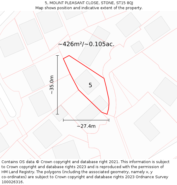 5, MOUNT PLEASANT CLOSE, STONE, ST15 8QJ: Plot and title map