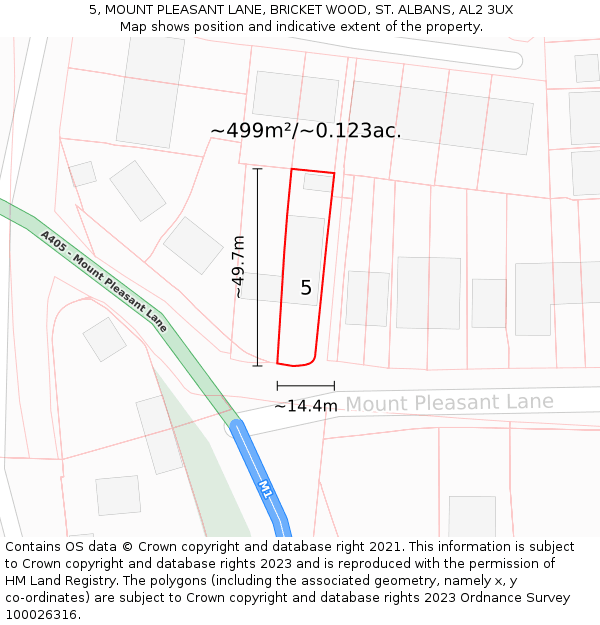 5, MOUNT PLEASANT LANE, BRICKET WOOD, ST. ALBANS, AL2 3UX: Plot and title map