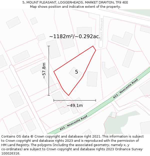 5, MOUNT PLEASANT, LOGGERHEADS, MARKET DRAYTON, TF9 4EE: Plot and title map