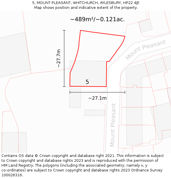 5, MOUNT PLEASANT, WHITCHURCH, AYLESBURY, HP22 4JE: Plot and title map