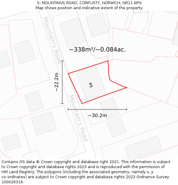 5, MOUNTAINS ROAD, CORPUSTY, NORWICH, NR11 6PN: Plot and title map