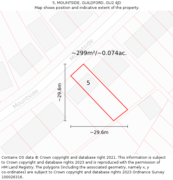 5, MOUNTSIDE, GUILDFORD, GU2 4JD: Plot and title map