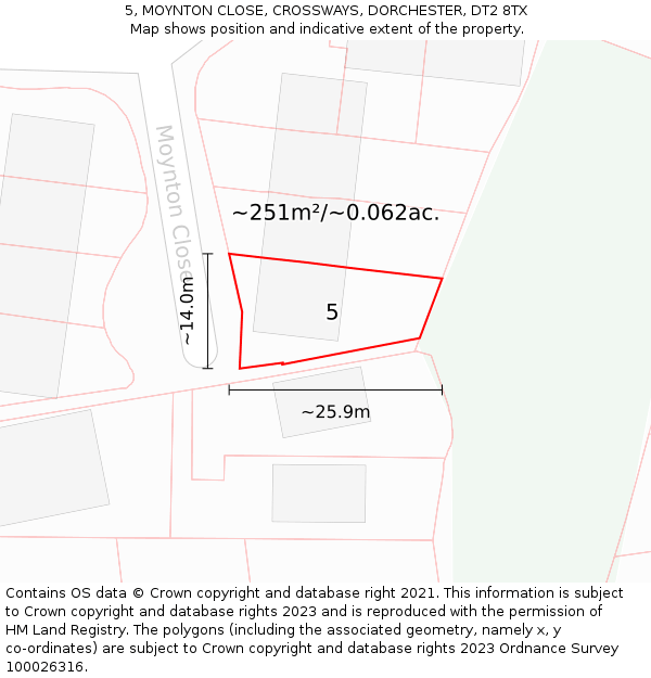 5, MOYNTON CLOSE, CROSSWAYS, DORCHESTER, DT2 8TX: Plot and title map